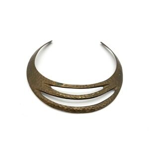 Vintage Hammered Brass Tiered Crescent Torque Collar Necklace Made in India